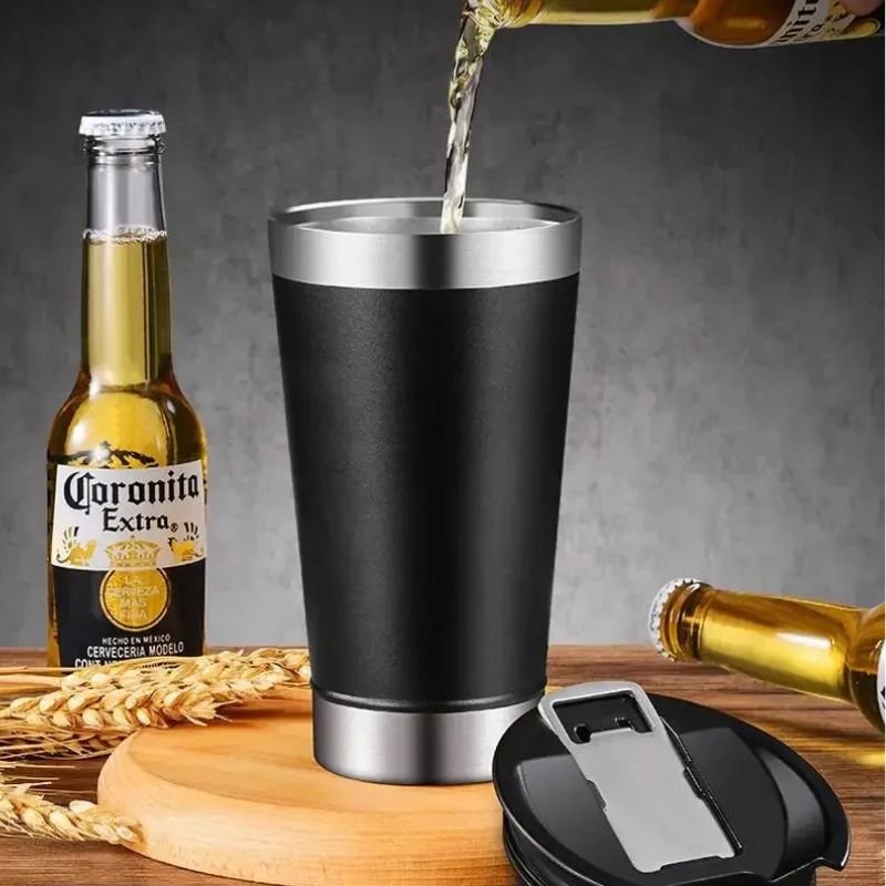 Copo Térmico Tipo Stanley Com Tampa e Abridor 473ml – Sem Estampa – Preto